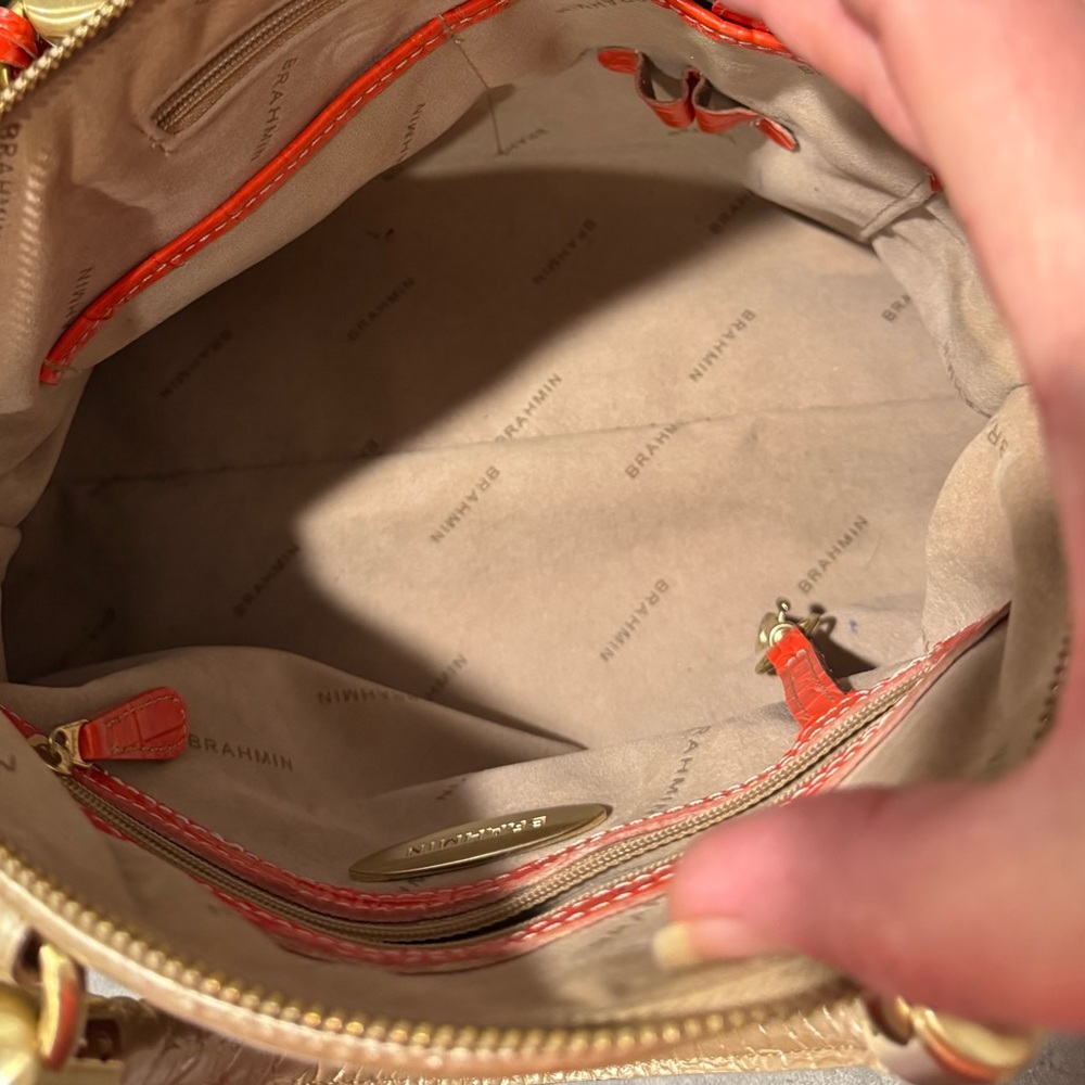 Brahmin Lisa Prosecco Tri-Colored Croc-Embossed Leather Satchel! Preowned!! - Picture 11 of 13